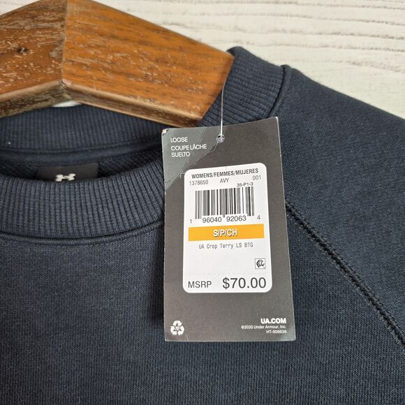 Under Armour Sweatshirt Womens Sz Small Black UA Terry Crop Crewneck Loose NWT - Picture 4 of 9